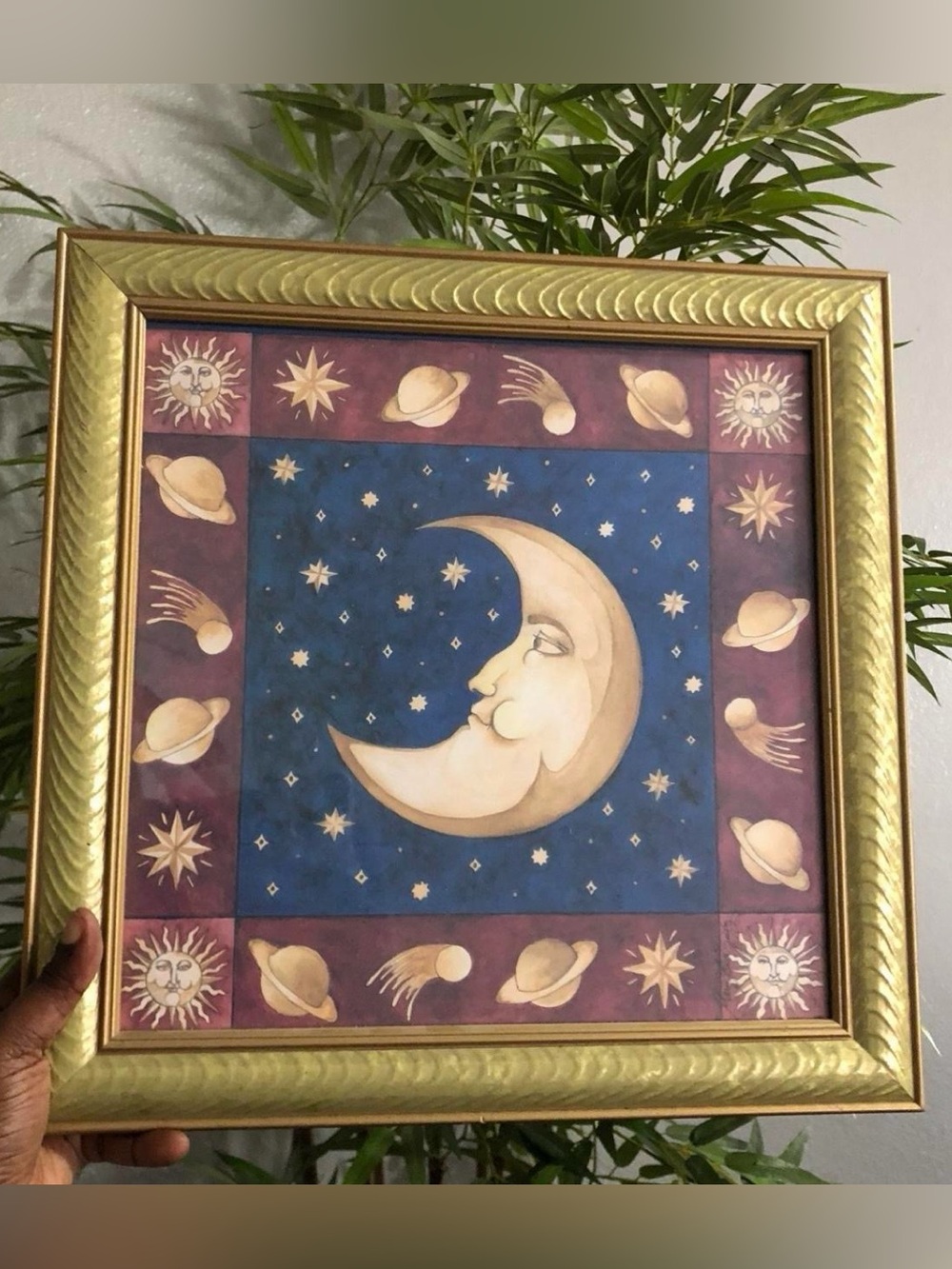 SIGNED Vintage Mary Beth Zeitz Celestial Sun Moon Stars Planets Framed Art Print